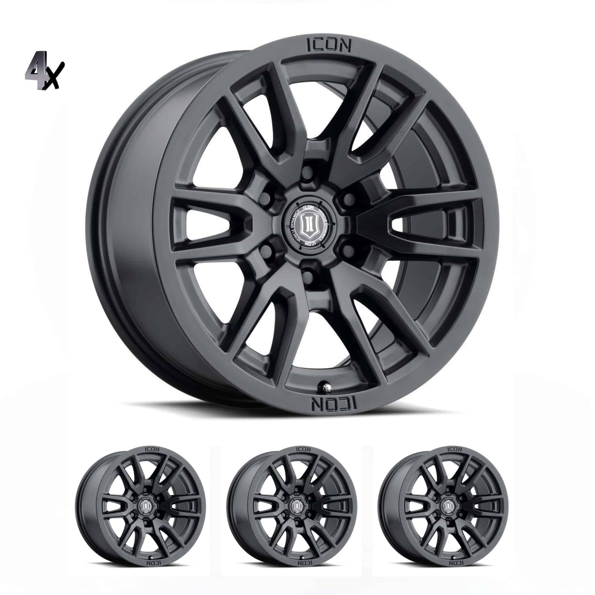 FJ/Prado/GX460/Hilux/Fortuner/4Runner/Pajero/Tacoma (17×8.5) 4x VECTOR6 Satin Black 6×5.5 +25 OFFSET